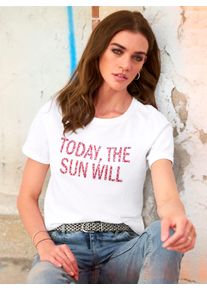 Heine Damen Rundhalsshirt "Shirt", weiß, Gr. 40, gemustert, mehrfarbig, bedruckt, 100% Baumwolle, Shirts