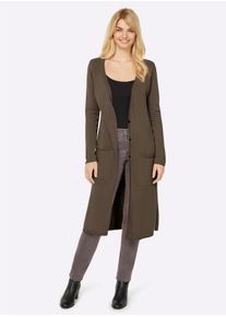 Heine Damen Longstrickjacke, grün, Gr. 42, unifarben, 100% Baumwolle, Strickjacken