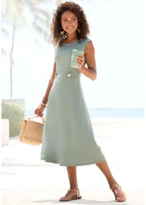 Lascana Damen Midikleid, grün, modisch, Gr. 34, unifarben, Jersey, Obermaterial: 95% Polyester, 5% Elasthan, Kleider, mit dekorativen Riegeln und