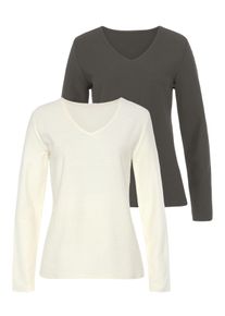 Lascana Damen Langarmshirt "mit Streifenstruktur", grün, Basic, Gr. 48, unifarben, Jersey, Obermaterial: 100% Baumwolle, Shirts, aus weicher