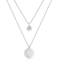 Elli Damen Gliederkette "Layer Plättchen Glas Kristalle 925 Sterling Silver", 45, Silber 925 (Sterlingsilber), L: 45cm, silber, Silber 925