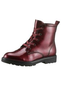 Tamaris Damen Schnürboots, Gr. 36, rot, Lacksynthetik, glänzend, modisch, Schuhe, Blockabsatz, Schnürstiefelette in veganer Verarbeitung