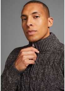 DELMAO Herren Troyer "Bis Größe 3XL", grau, casual, Gr. XXL, meliert, Zopfmuster, Strick, Obermaterial: 80% Polyacryl, 20% Baumwolle, Pullover, mit