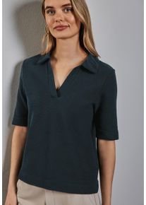 Street One Damen Poloshirt, grün, casual, Gr. 38, unifarben, Web, Obermaterial: 52% Polyester, 47% Baumwolle, 1% Elasthan, Shirts, mit Struktur