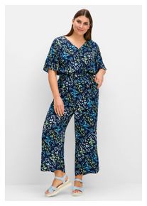 sheego Damen Jumpsuit "Große Größen", blau, feminin, Gr. 48, gemustert, Obermaterial: 100% Viskose, Overalls, in Wickeloptik, mit Cut-out-Ärmeln