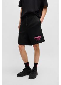 HUGO BLUE Herren Sweatshorts "Nomario", schwarz, casual, Gr. S, unifarben, Sweatware, Obermaterial: 100% Baumwolle, Hosen, mit großem Druck