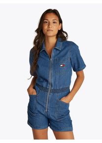Tommy Jeans Damen Overall "TJW LT DENIM PLAYSUIT", blau, casual, Gr. M, unifarben, Denim/Jeans, Obermaterial: 100% Baumwolle, Overalls