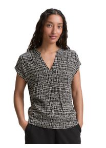 Tom Tailor Damen Kurzarmbluseabstract schwarz grid design, casual, Gr. 46, gemustert, Obermaterial: 100% Viskose, Blusen, im Loose Fit