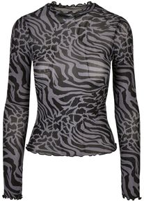 Urban Classics Damen Langarmshirt "Urban Classics Damen Ladies AOP Mesh Turtleneck Longsleeve", grau, casual, Gr. M, bedruckt, 94% Polyamid, 6%