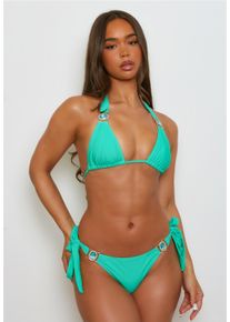 MODA MINX Damen Bikini-Hose "Amour Tie Side Brazilian", blau, Gr. XS, unifarben, 82% Polyamid, 18% Elasthan, Badehosen, mit stilvollem Steinbesatz