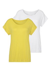 Vivance Damen Kurzarmshirt "mit Gummizug im Bund", gelb, Basic, Gr. 36, unifarben, Obermaterial: 95% Viskose, 5% Elasthan, Shirts, aus weichem