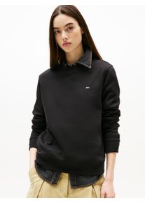 Tommy Jeans Damen Sweatshirt "TJW REG S FLAG CREW", schwarz, casual, Gr. XL, unifarben, Sweatware, Obermaterial: 80% Baumwolle, 20% Polyester,