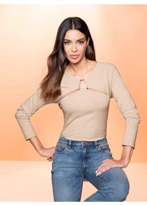 Heine Damen Langarmshirt "Shirt", beige, Gr. 46, unifarben, 95% Viskose, 5% Elasthan, Shirts