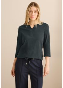 Cecil Damen 3/4-Arm-Shirtslate khaki, casual, Gr. XL, unifarben, Web, 100% Baumwolle, Shirts, mit geschlitztem Rundhalsausschnitt