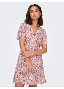 Only Damen Minikleid "ONLEVIDA S/S SHORT DRESS WVN NOOS"cloud dancer aop:rot lucy flower, casual, Gr. M, bedruckt, Web, Obermaterial: 100% Viskose,