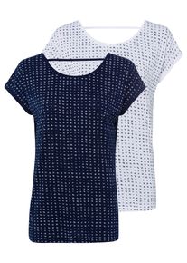 Vivance Damen T-Shirt, blau, casual, Gr. 36, gemustert, Obermaterial: 65% Polyester (REPREVE), 35% Viskose, Shirts, mit dekorativem Band im Nacken