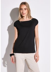 Street One Damen T-Shirt, schwarz, casual, Gr. 36, unifarben, Web, Stoff, 50% Baumwolle, 50% Modal, Shirts, mit U-Boot-Ausschnitt
