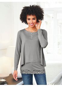 Heine Damen 2-in-1-Langarmshirt "Shirt 2 in 1", grau, Gr. 34, unifarben, 95% Viskose, 5% Elasthan, Shirts