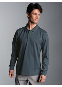 TRIGEMA Herren Poloshirt "TRIGEMA Langarm Poloshirt mit Armbündchen", grau, Basic, Gr. S, 100% Baumwolle, Shirts