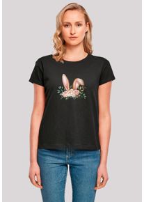 F4NT4STIC Damen T-Shirt "Blumen Osterhasen Ohren Dekor", schwarz, casual, Gr. XS, Obermaterial: 100% Baumwolle, Shirts, Premium Qualität