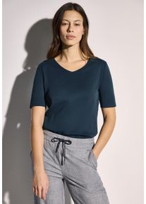 Cecil Damen T-Shirt, blau, Basic, Gr. S, unifarben, Web, 100% Baumwolle, Shirts, aus reiner Baumwolle