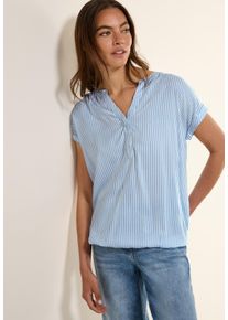 Cecil Damen Kurzarmbluse, blau, casual, Gr. XL, gestreift, Web, Obermaterial: 100% Viskose, Blusen, im Streifen-Look