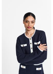 RICHROYAL Damen Wolljacke, blau, casual, Gr. L, kontrastfarbene Details, unifarben, Strick, Obermaterial: 60% Baumwolle, 40% Polyacryl, Jacken, Mit