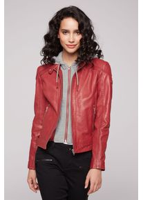 SOCCX Damen Lederjacke, rot, casual, Gr. M, unifarben, Material: 100% Leder, Material Kapuze: 55% Baumwolle, 45% Polyester, Futter Rumpf: 100%