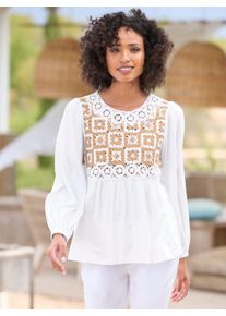 Heine Damen Langarmshirt "Shirt", gelb, Gr. 38, gemustert, mehrfarbig, geblümt, 95% Viskose, 5% Elasthan, Spitze:100% Baumwolle, Shirts