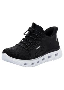 RIEKER SPORT Damen Slip-On Sneaker, Gr. 39, schwarz, Lederimitat, Textil, unifarben, sportlich, Schuhe, Freizeitsneaker, Schlupfschuh in Leo-Optik,