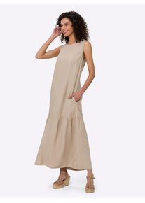 Heine Damen Trägerkleid "Kleid", beige, Gr. 44, unifarben, Web, 55% Leinen, 45% Viskose, Kleider