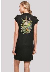 F4NT4STIC Damen Shirtkleid "Blumen Muster grün", schwarz, casual, Gr. L, Obermaterial: 100% Baumwolle, Kleider, Print