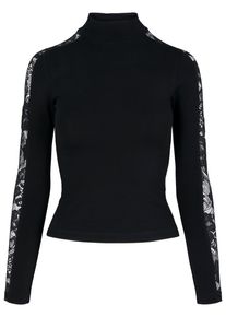 Urban Classics Damen T-Shirt "Urban Classics Damen Ladies Lace Striped LS", schwarz, casual, Gr. M, gestreift, 95% Baumwolle, 5% Elasthan, Shirts