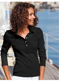 Casual Looks Damen Langarm-Poloshirt "Poloshirt", schwarz, Gr. 36, unifarben, 100% Baumwolle, Webstoff:100% Baumwolle, Shirts