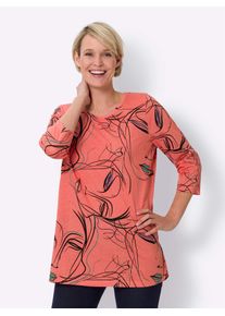 Classic Basics Damen Longshirt "Longshirt", orange, Gr. 42, gemustert, mehrfarbig, 100% Baumwolle, Shirts