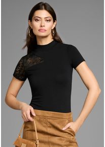 Laura Scott Damen T-Shirt, schwarz, feminin, Gr. 40, unifarben, Jersey, Spitze, Obermaterial: 95% Viskose, 5% Elasthan. Spitze: 95% Polyamid, 5%