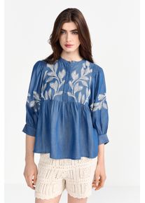 RICHROYAL Damen Langarmbluse, blau, casual, Gr. 40, bestickt, unifarben, Web, Obermaterial: 100% Lyocell, Blusen, Mit Rundhalsausschnitt mit