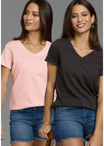 Laura Scott Damen Longshirtrose ́, schwarz, Basic, Gr. 32, unifarben, Jersey, Obermaterial: 95% Baumwolle, 5% Elasthan, Shirts, V-Ausschnitt