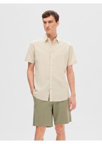 Selected Homme Herren Kurzarmhemd "SLHREG-SUN SHIRT SS NOOS", beige, modisch, Gr. S, unifarben, Web, Obermaterial: 71% Baumwolle, 29% Leinen, Hemden