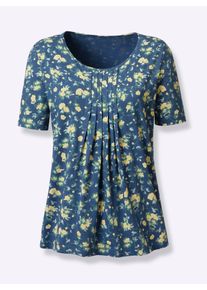 Classic Basics Damen Kurzarmshirt "Shirt", blau, Gr. 42, geblümt, gemustert, mehrfarbig, 100% Baumwolle, Shirts