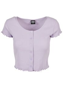 Urban Classics Herren Kurzarmshirt "Urban Classics Damen Ladies Cropped Button Up Rib Tee", lila, klassisch, Gr. XL, unifarben, 97% Baumwolle, 3%