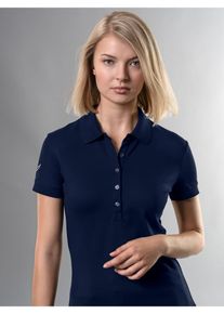 TRIGEMA Damen Poloshirt "TRIGEMA Poloshirt mit Kristallsteinen", blau, Basic, Gr. M, 94% Baumwolle, 6% Elastan, Shirts