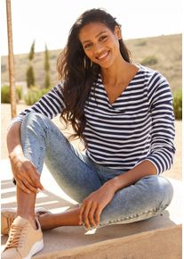 Heine Damen V-Shirt "Shirt", bunt, Gr. 48, gemustert, gestreift, 50% Baumwolle, 50% Modal, Shirts