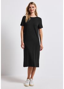 Street One Damen Midikleid, schwarz, casual, Gr. 46, unifarben, Stoff, 95% Viskose, 5% Elasthan, Kleider, mit Rundhalsausschnitt
