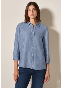 Cecil Damen Hemdbluse, blau, casual, Gr. XL, gestreift, Stoff, 74% Viskose, 24% Baumwolle, 2% Elasthan, Blusen, mit 3/4 Ärmeln