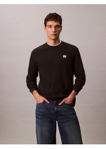Herren Langarmshirt "LS WAFFLE BADGE CREWNK TEE", schwarz, casual, Gr. L, Calvin Klein Jeans, unifarben, Single Jersey, Obermaterial: 60% Baumwolle,