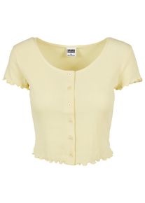 Urban Classics Herren Kurzarmshirt "Urban Classics Damen Ladies Cropped Button Up Rib Tee", gelb, klassisch, Gr. XXL, unifarben, 97% Baumwolle, 3%