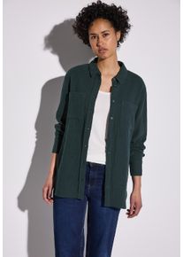 Street One Damen Langarmbluse, grün, casual, Gr. 44, unifarben, Web, 100% Baumwolle, Blusen, aus reiner Baumwolle