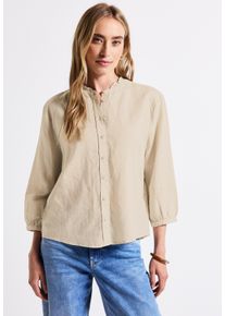 Street One Damen Rüschenblusemoonstone sand, casual, Gr. 40, unifarben, Web, 60% Leinen, 40% Baumwolle, Blusen, farbig