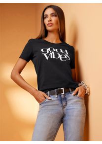 Heine Damen T-Shirt "Shirt", schwarz, Gr. 46, gemustert, unifarben, 95% Baumwolle, 5% Elasthan, Shirts